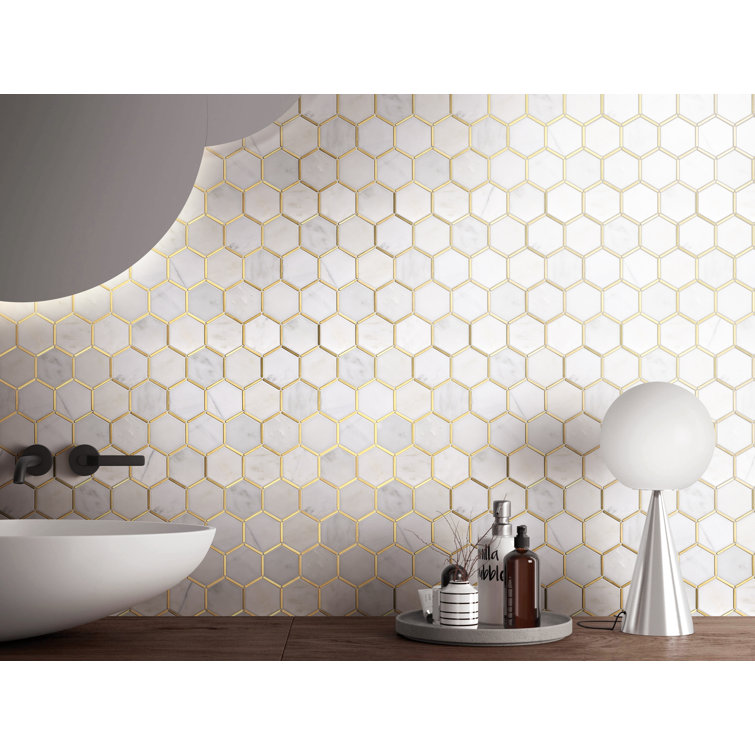 White and Gold Marble Honeycomb Mosaic Wall Tile