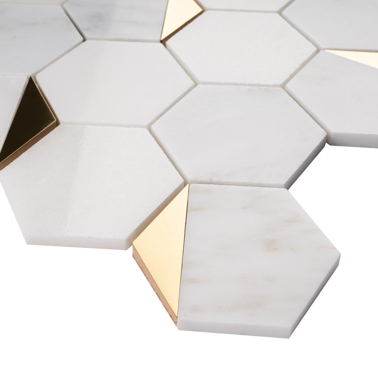 White and Gold Hexagon Marble Mosaic Wall Tile