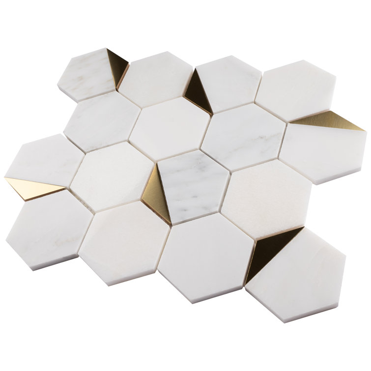 White and Gold Hexagon Marble Mosaic Wall Tile