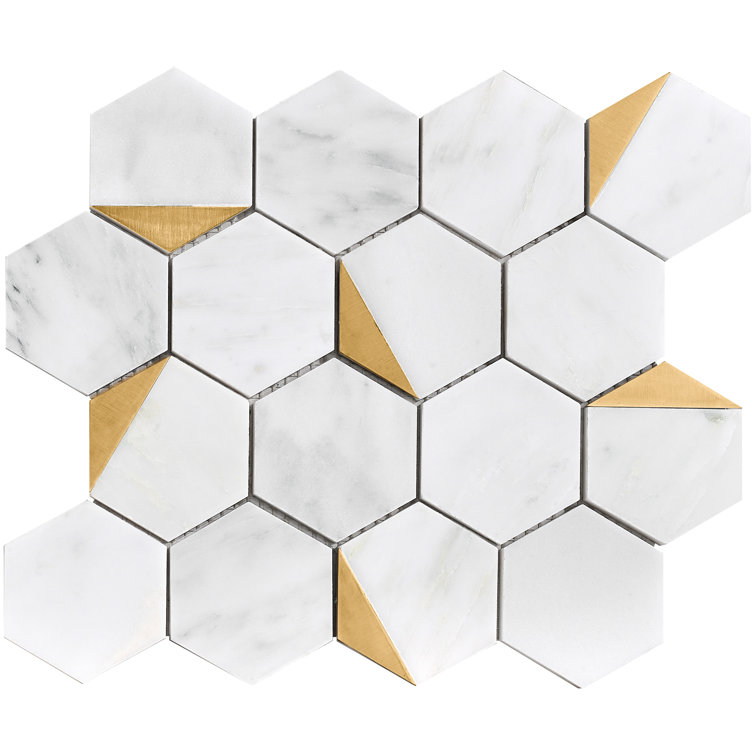 White and Gold Hexagon Marble Mosaic Wall Tile