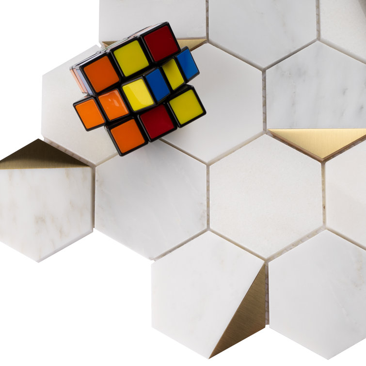 White and Gold Hexagon Marble Mosaic Wall Tile
