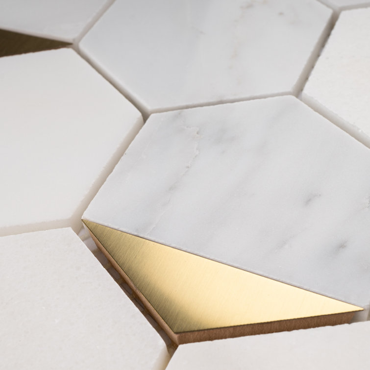 White and Gold Hexagon Marble Mosaic Wall Tile