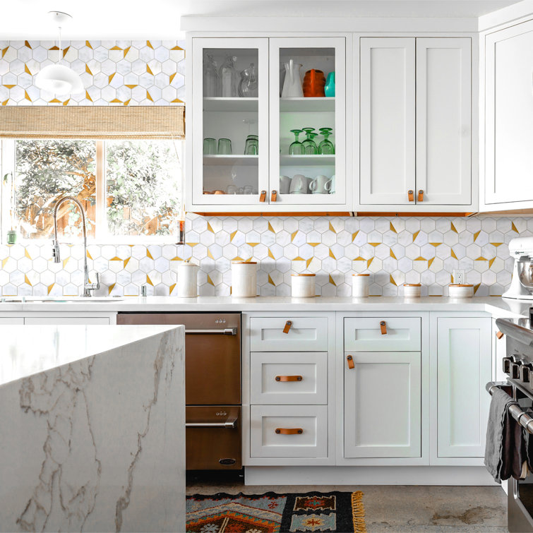 White and Gold Hexagon Marble Mosaic Wall Tile