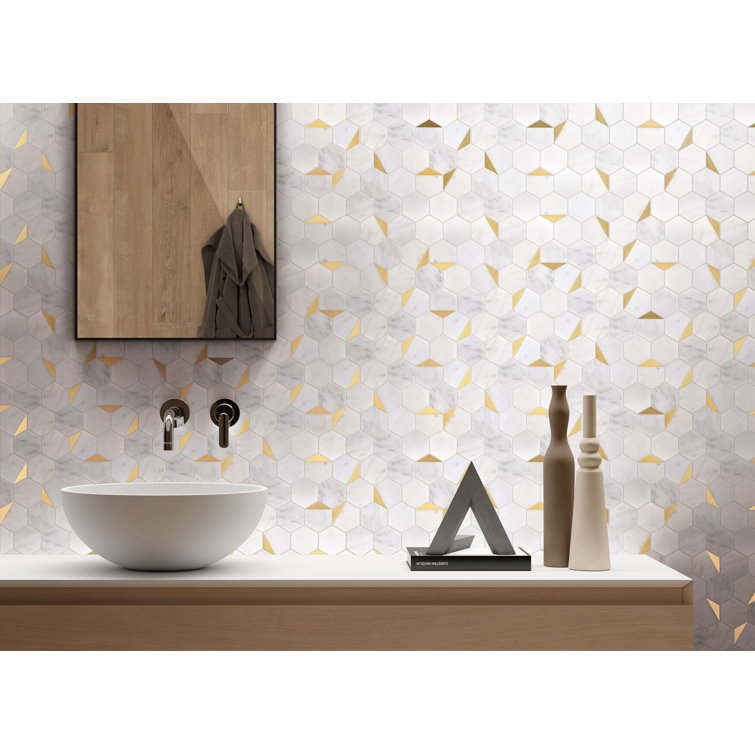 White and Gold Hexagon Marble Mosaic Wall Tile