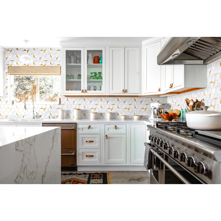 White and Gold Hexagon Marble Mosaic Wall Tile