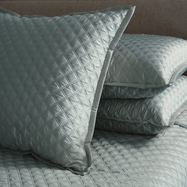 Charcoal & Silver Queen Polyester Charmeuse Diamond-Quilted Coverlet Set