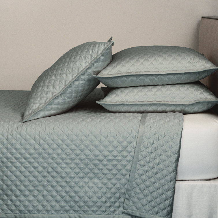Charcoal & Silver Queen Polyester Charmeuse Diamond-Quilted Coverlet Set