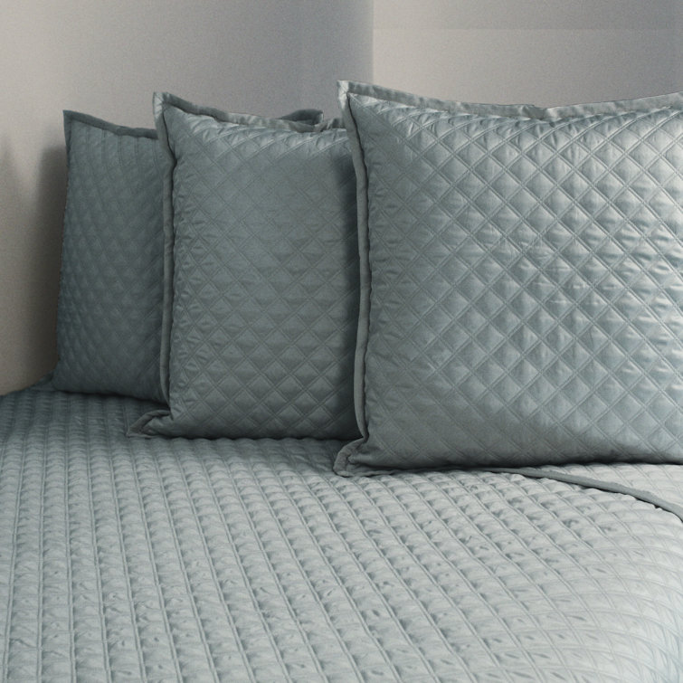 Charcoal & Silver Queen Polyester Charmeuse Diamond-Quilted Coverlet Set