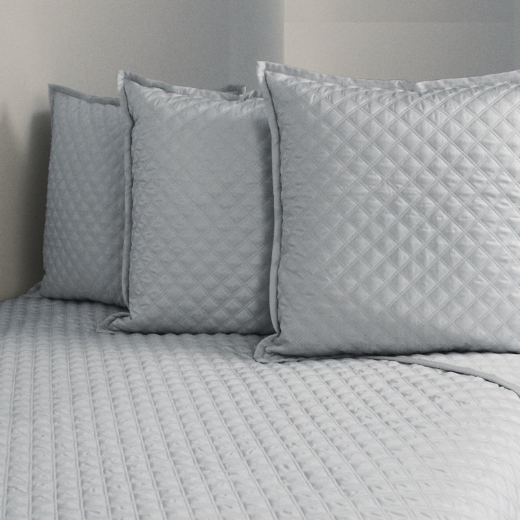 Charcoal & Silver Queen Polyester Charmeuse Diamond-Quilted Coverlet Set
