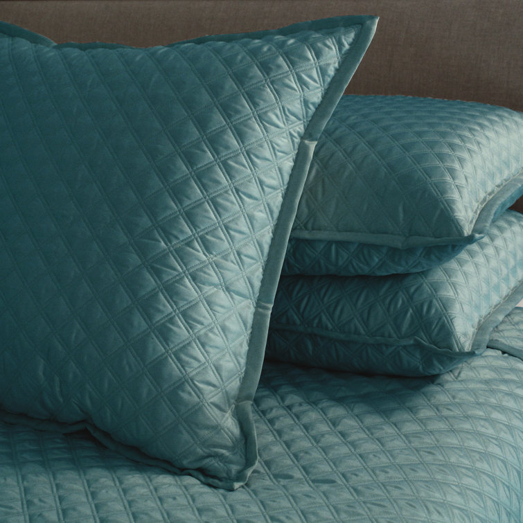 Charcoal & Silver Queen Polyester Charmeuse Diamond-Quilted Coverlet Set