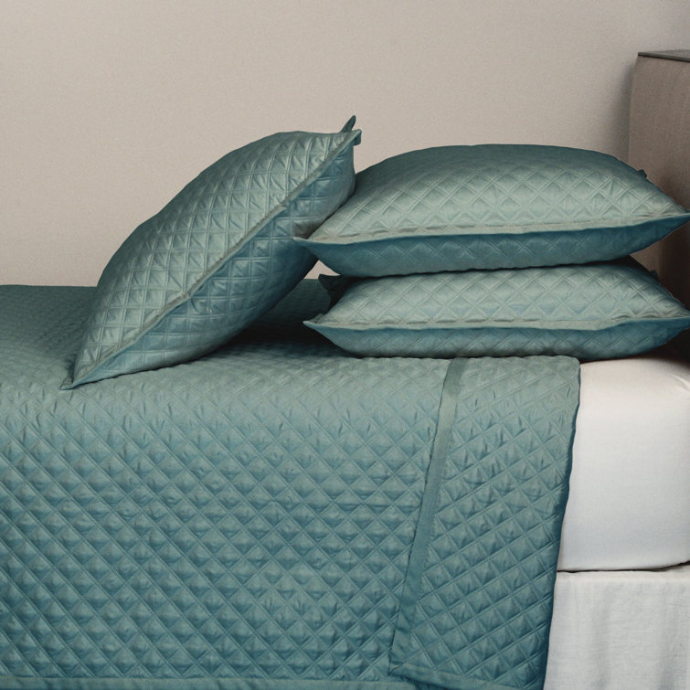 Charcoal & Silver Queen Polyester Charmeuse Diamond-Quilted Coverlet Set