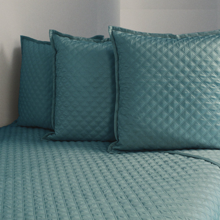 Charcoal & Silver Queen Polyester Charmeuse Diamond-Quilted Coverlet Set