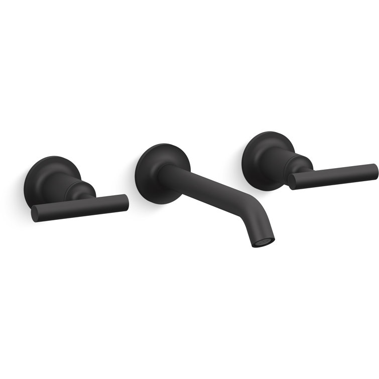 Matte Black Wall-Mounted Bathroom Faucet with Lever Handles