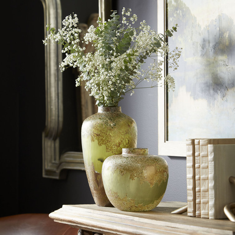 Green Handblown Glass Decorative Table Vase
