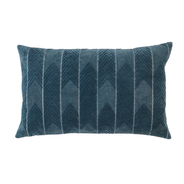 Blue Embroidered Cotton Rectangular Lumbar Pillow