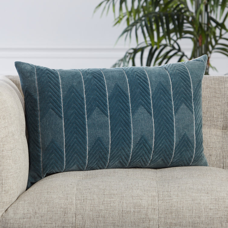 Blue Embroidered Cotton Rectangular Lumbar Pillow