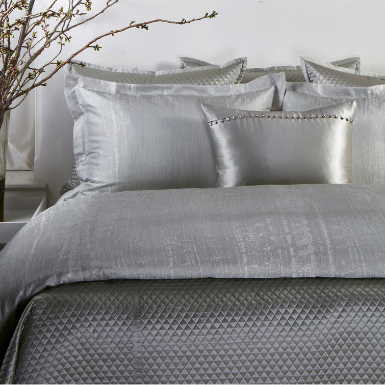 Luxurious Seablue Double Diamond King Coverlet Set with Flanged Borders