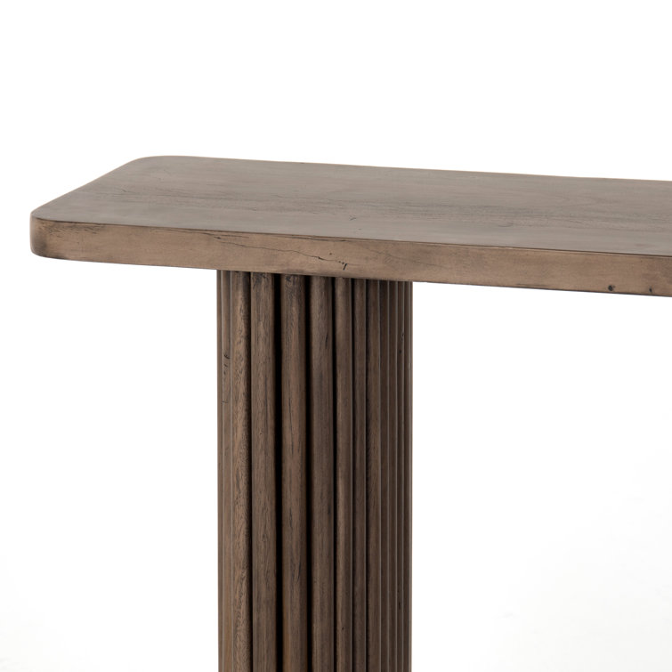 Ashen Brown Reclaimed Wood Console Table with Pedestal Legs