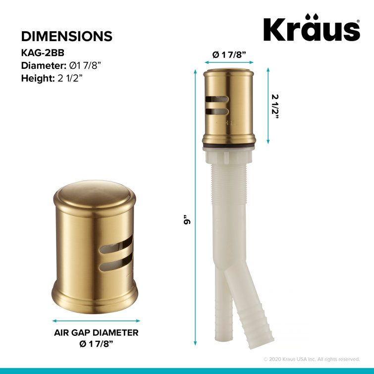 Brushed Brass Dishwasher Air Gap Kit with Solid Brass Cap