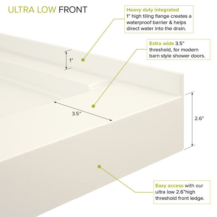 Off-White Rectangular Shower Base with Left Drain, 60" x 30"