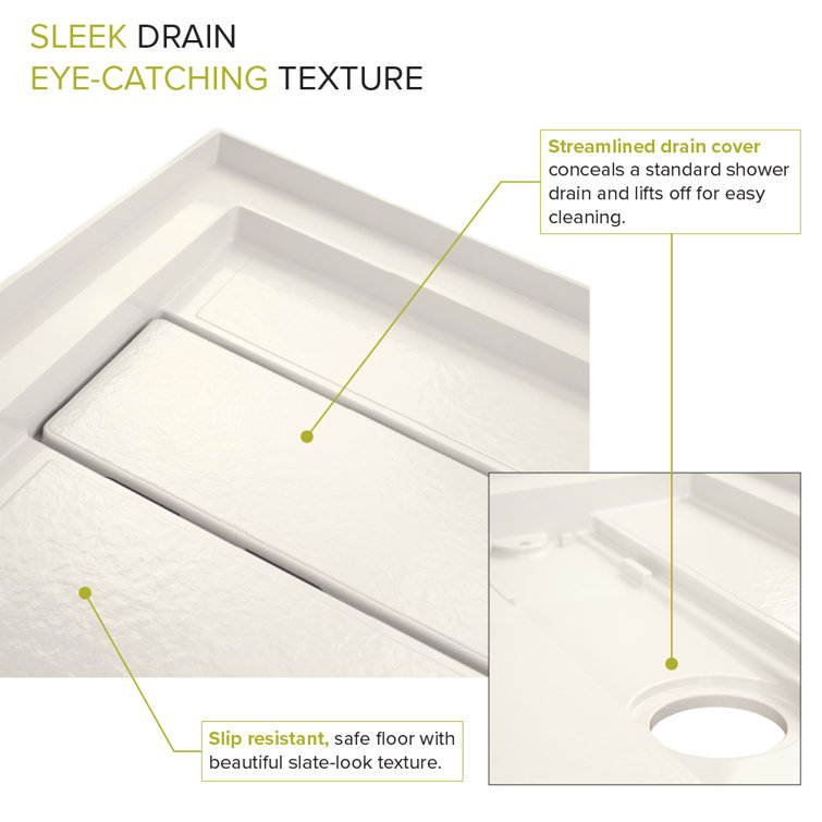 Off-White Composite 60'' x 32'' Rectangular Shower Base with Right Drain