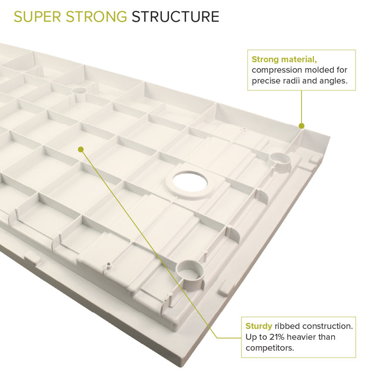 Off-White Composite 60'' x 32'' Rectangular Shower Base with Right Drain