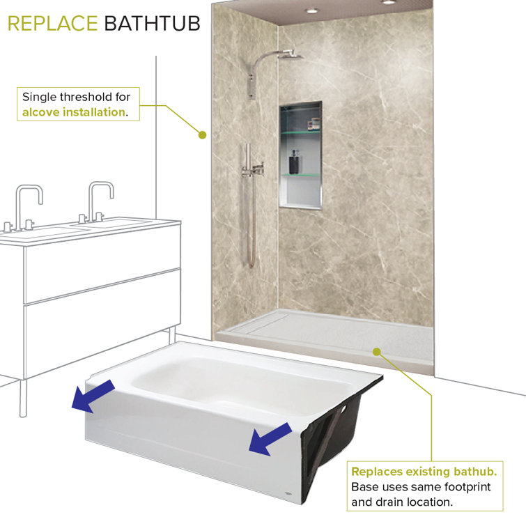 Gray 60'' x 30'' Rectangular Shower Base with Left Drain