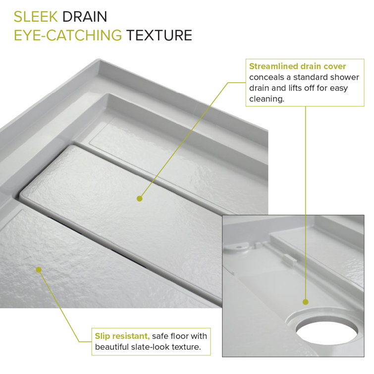 Gray 60'' x 30'' Rectangular Shower Base with Left Drain