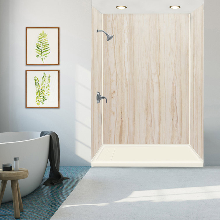Off-White Composite 60'' x 32'' Rectangular Shower Base with Right Drain