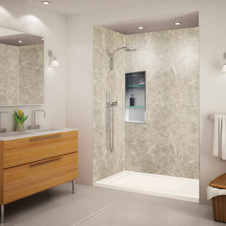 Off-White Composite 60'' x 32'' Rectangular Shower Base with Right Drain