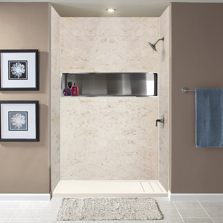 Off-White Rectangular Shower Base with Left Drain, 60" x 30"
