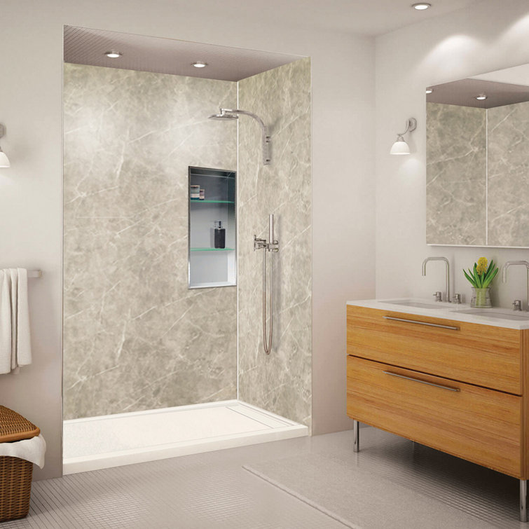 Off-White Composite 60'' x 32'' Rectangular Shower Base with Right Drain