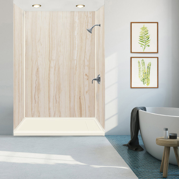 Off-White Composite 60'' x 32'' Rectangular Shower Base with Right Drain