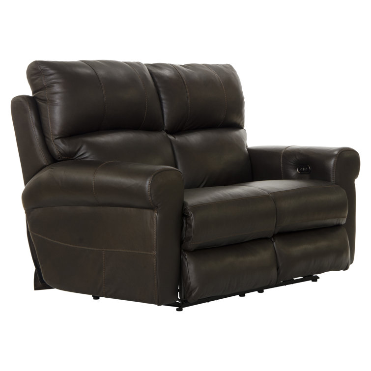 76" Chocolate Leather Power Reclining Loveseat with Round Arms