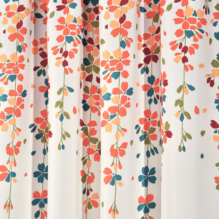Turquoise Tangerine Floral Room Darkening Curtain Pair