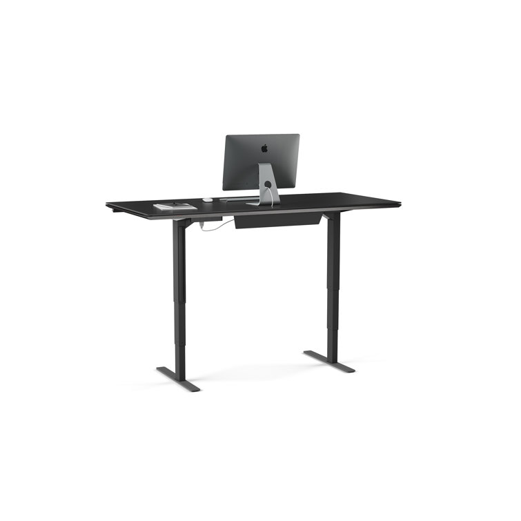 Charcoal Stained Ash Adjustable Height Standing Desk with Glass Top