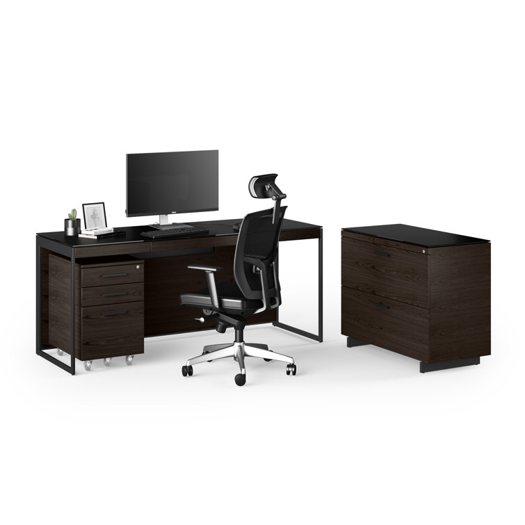 Charcoal Stained Ash 3-Drawer Mobile File Cabinet