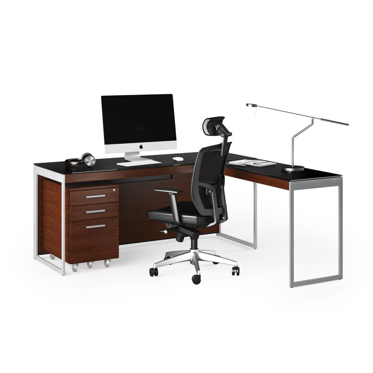 Chocolate Walnut and Satin Nickel Writing Desk with Drawer and Power Outlet