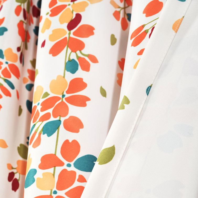 Turquoise Tangerine Floral Room Darkening Curtain Pair