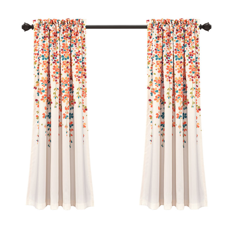Turquoise Tangerine Floral Room Darkening Curtain Pair