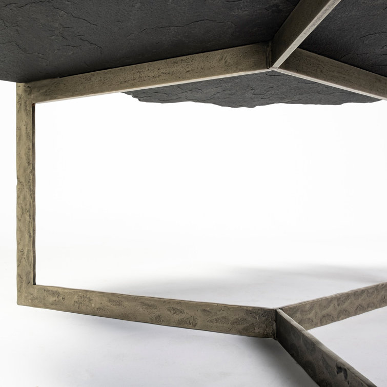 Shale Black Slate and Iron Round Coffee Table