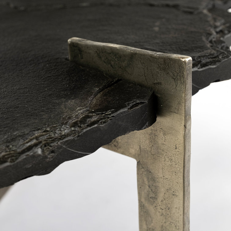 Shale Black Slate and Iron Round Coffee Table