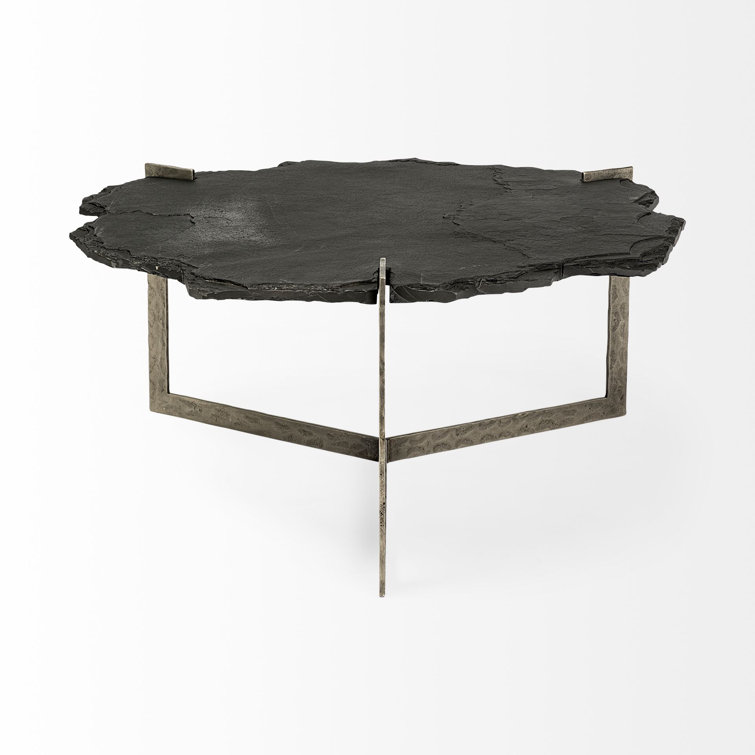 Shale Black Slate and Iron Round Coffee Table