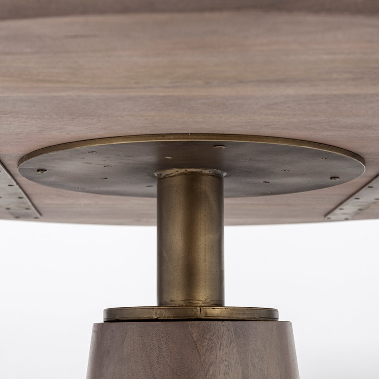 Maxwell 54" Round Light Brown Wood Dining Table with Gold Accents