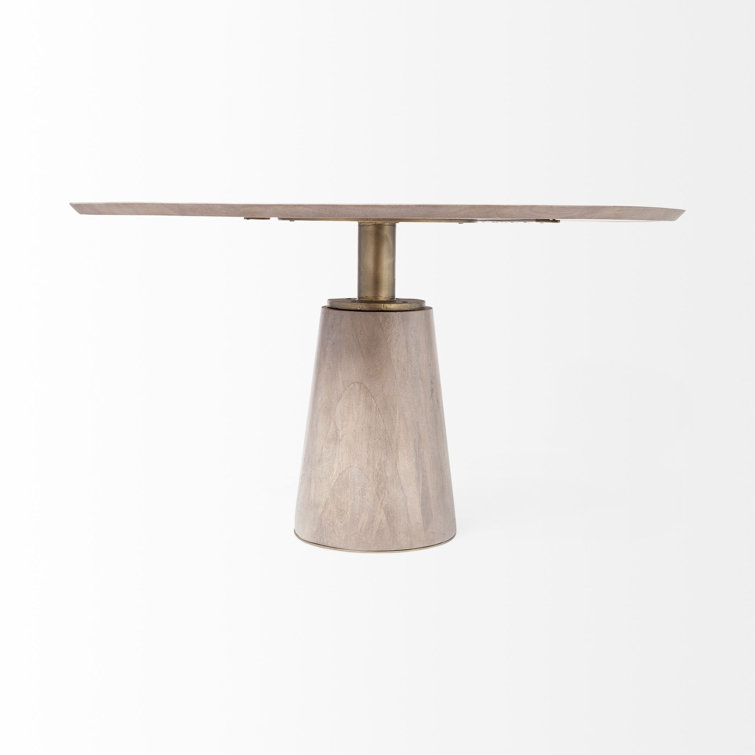 Maxwell 54" Round Light Brown Wood Dining Table with Gold Accents