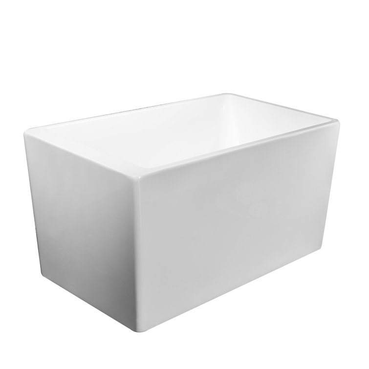 White Acrylic Rectangular Freestanding Soaking Bathtub with Chrome Hardware