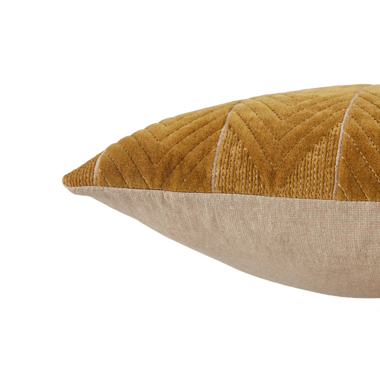 Floretta Modern Chevron Cotton Lumbar Pillow in Beige
