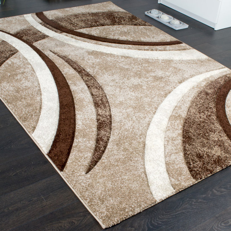 Arhan Abstract Brown Beige High-Low Pile Area Rug
