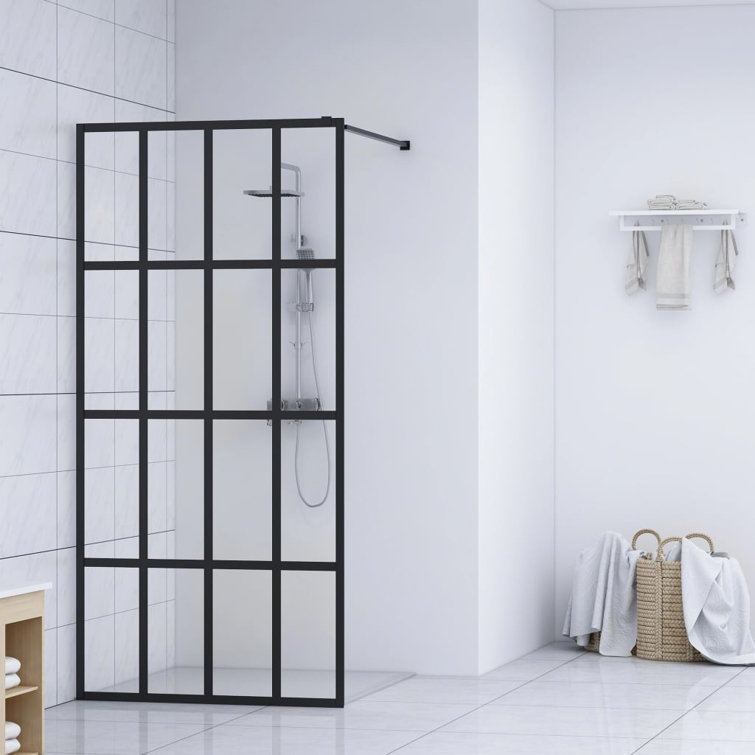 Industrial Style Black Aluminum and Tempered Glass Walk-In Shower Screen