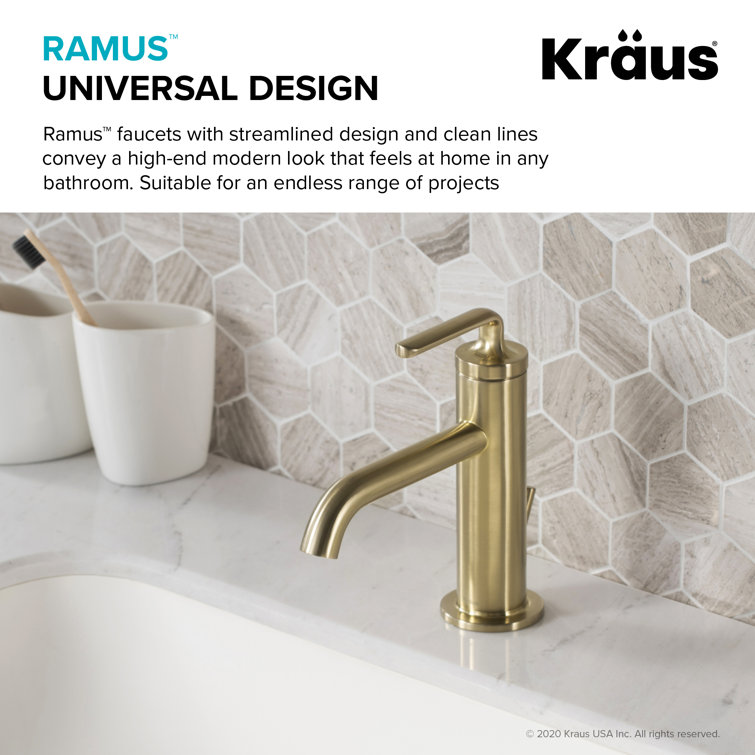 Ramus Modern 7.38" Brushed Gold Bathroom Faucet with Drain